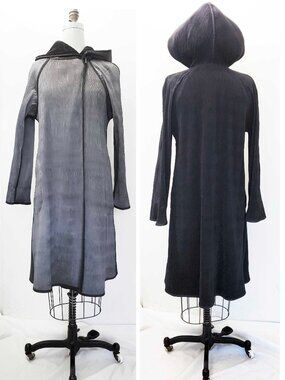 MYCRA PAC ONE Womens Reversible Black Grey Pleated Coat Raincoat Hood S/M
